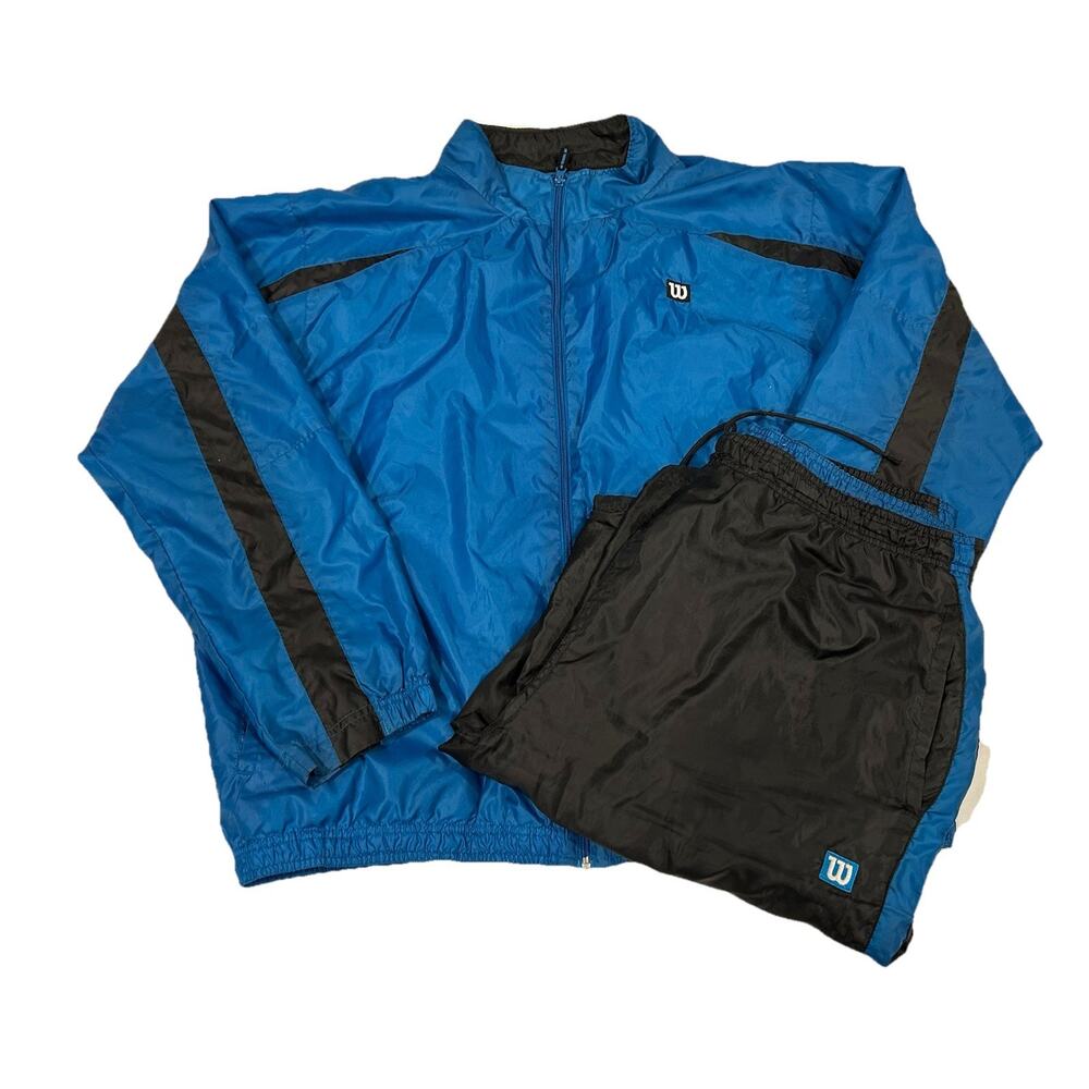 Wilson Track Suit Mens XXL 2XL Jacket & Pants Windbreaker Set Blue& Black Lined